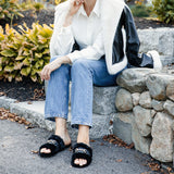 Solei Sea Hanni Black Belted Fur Clog