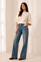 Sophia Curvy Straight-Leg Embroidered Jeans in Flower Blue - view 1