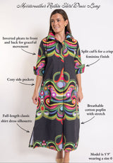 Ruthie Long Shirt Dress in Merriweather by House of MBR, front view with feature callouts