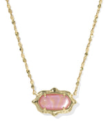 Elisa Scallop Frame Gold Short Pendant Necklace in Light Pink Iridescent Abalone
