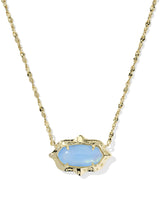 Elisa Scallop Frame Gold Short Pendant Necklace in Sky Blue Iridescent Abalone