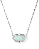 Elisa Scallop Frame Silver Short Pendant Necklace in Sea Green Chrysocolla