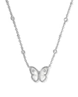 Cailey Butterfly Silver Short Pendant Necklace in Ivory