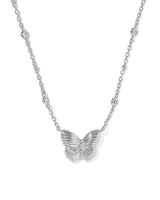 Cailey Butterfly Silver Short Pendant Necklace in Ivory view 3