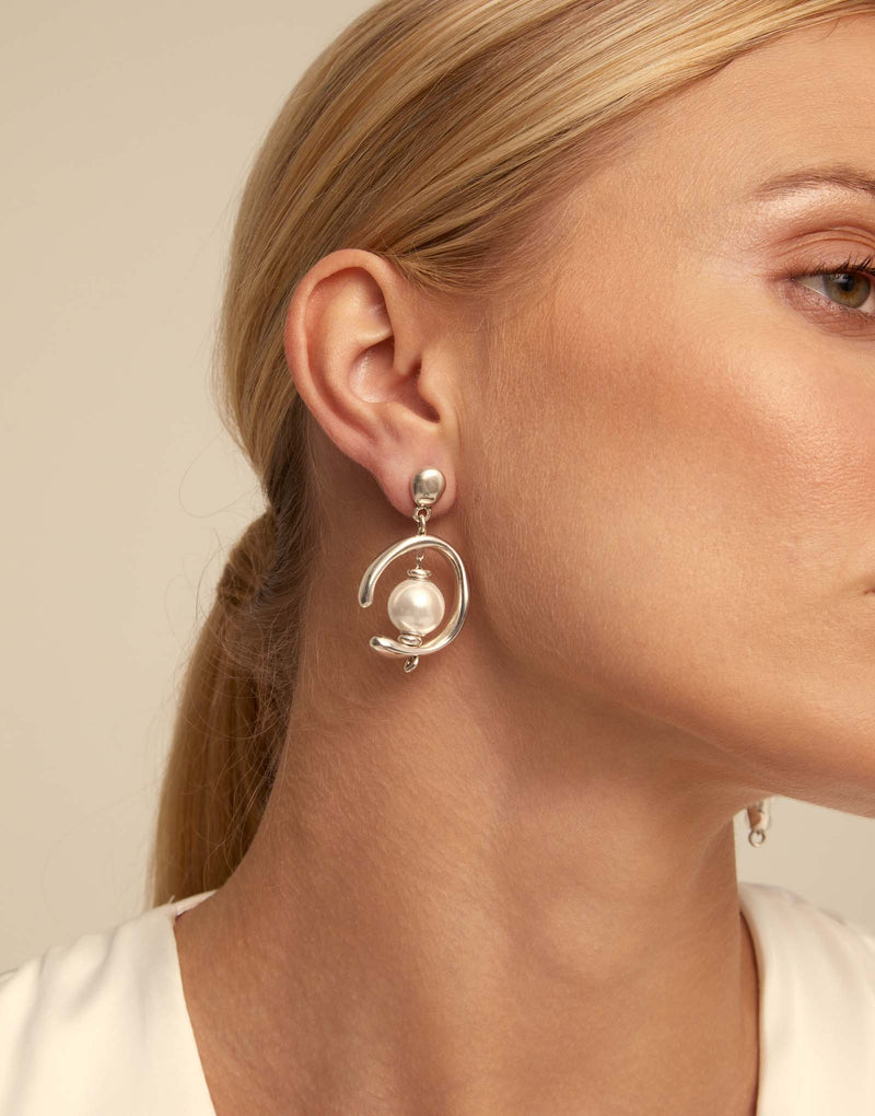Uno De 50 - Sterling Silver-plated Hoop Earrings with Pearl