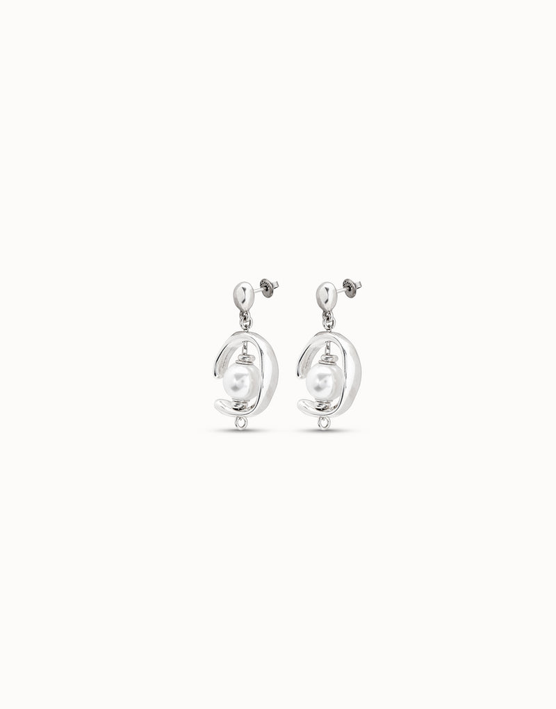 Uno De 50 - Sterling Silver-plated Hoop Earrings with Pearl