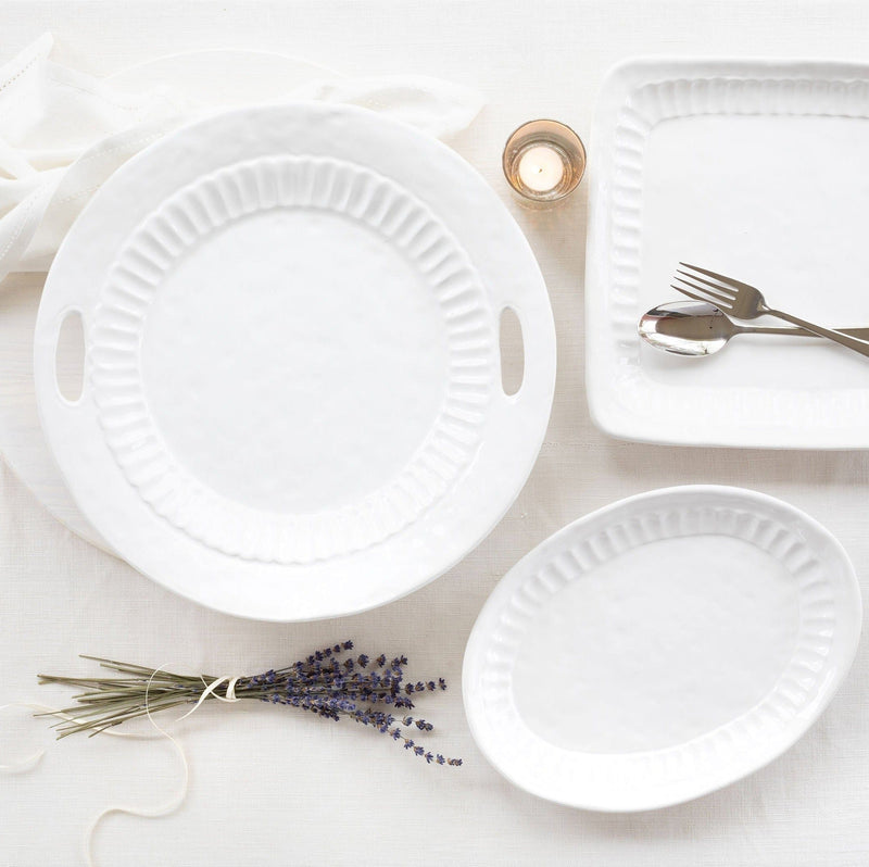 Vietri - Round Trays - Pietra Serena Handled Tray - White