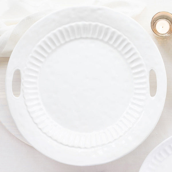 Vietri - Round Trays - Pietra Serena Handled Tray - White