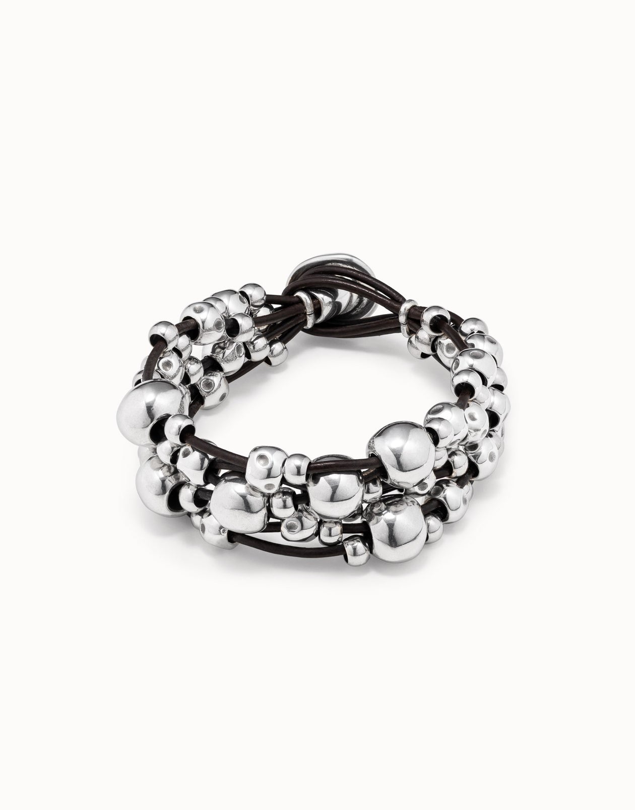 Uno De 50 Sterling Silver-Plated Wide Leather Bracelet