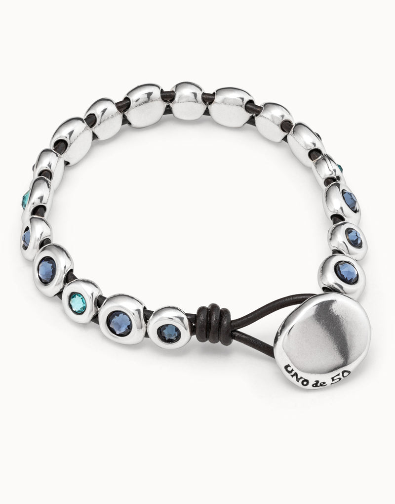Uno De 50 - Brown Leather Sterling Silver-plated Bracelet
