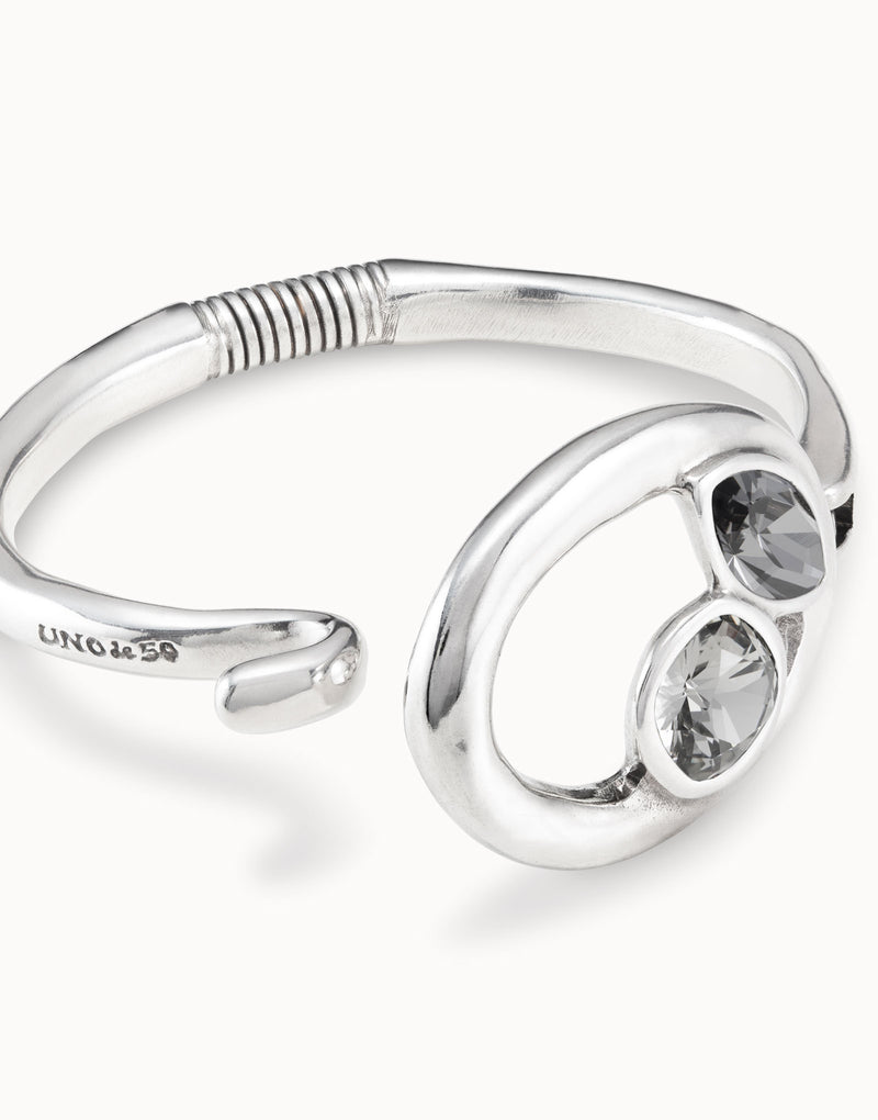 Uno De 50 - Silver Bracelet with and Greenish Gray Crystals