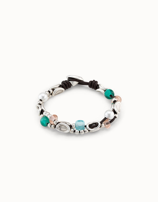 Uno De 50 - Leather Bracelet with Sterling Silver-plated