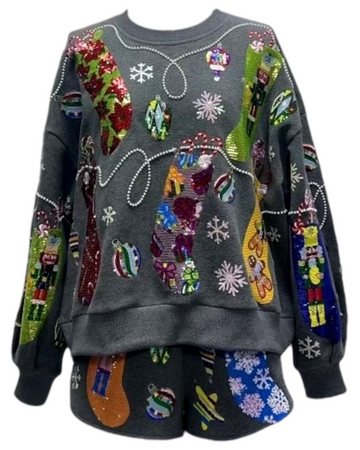 Charcoal Multi Hanging Christmas Stocking Sweatshirt – Julien's a