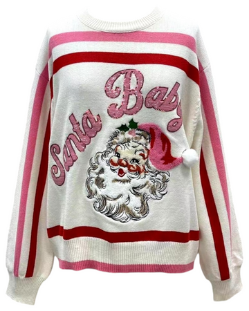 Red, Pink White Stripe 'Santa Baby' Fuzzy Santa Sweater