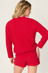 P.J. Salvage Cozy Chenille Cable Knit Red V-Neck Sweater in Jester Red