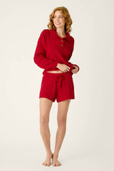 P.J. Salvage Cozy Chenille Cable Knit Red Lounge Shorts in Jester Red