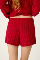 P.J. Salvage Cozy Chenille Cable Knit Red Lounge Shorts in Jester Red