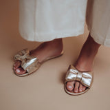 Rafie Gold Bow Slide Sandal