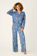 P.J. Salvage Howdy Holidays Cowboy Boots & Star Print Pajama Pants in Steel Blue