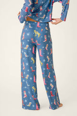 P.J. Salvage Howdy Holidays Cowboy Boots & Star Print Pajama Pants in Steel Blue
