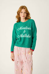 P.J. Salvage Martinis & Mistletoe Snuggle Sweater in Ivy