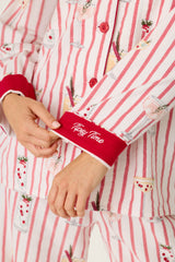 P.J. Salvage Martinis & Mistletoe Cocktail Print Flannel 3-Piece PJ Set in Lipstick