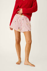 P.J. Salvage Martinis & Mistletoe Cocktail Print Flannel Pajama Shorts in Lipstick