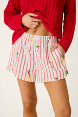 P.J. Salvage Martinis & Mistletoe Cocktail Print Flannel Pajama Shorts in Lipstick