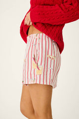 P.J. Salvage Martinis & Mistletoe Cocktail Print Flannel Pajama Shorts in Lipstick
