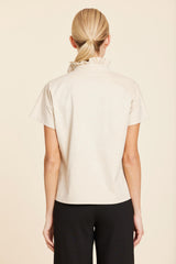 Faux Suede Ruffle Collar V-Neck Top in Beige by Dolce Cabo, view 3