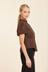 Faux Suede Darted Waist Top in Coffee by Dolce Cabo, view 3