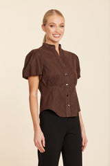 Faux Suede Darted Waist Top in Coffee by Dolce Cabo, view 2