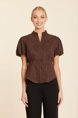 Faux Suede Darted Waist Top in Coffee by Dolce Cabo, view 1