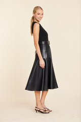 Faux Leather Skater Midi Dress in Black by Dolce Cabo, view 2