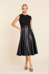 Faux Leather Skater Midi Dress in Black by Dolce Cabo, view 1
