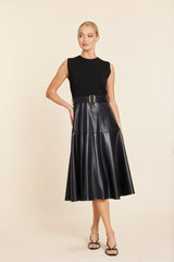 Faux Leather Skater Midi Dress in Black by Dolce Cabo, view 3