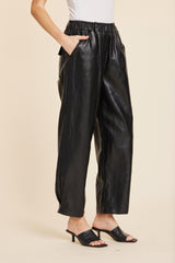 Faux Leather Barrel Leg Pant in Black by Dolce Cabo, view 4