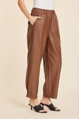 Faux Leather Barrel Leg Pant in Toffee by Dolce Cabo, view 3