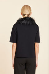 Faux Fur Trim Cardigan in Black by Dolce Cabo, view 3