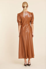 Faux Leather Maxi Dress in Saddle by Dolce Cabo, view 3