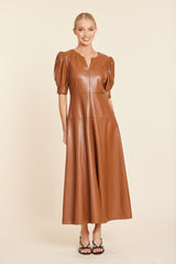 Faux Leather Maxi Dress in Saddle by Dolce Cabo, view 1