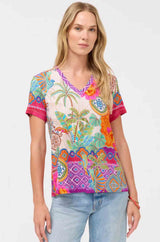 Janie Favorite Short Sleeve V-Neck Swing Tee in Avelar