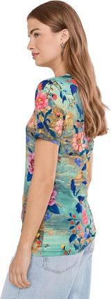 Janie Favorite Short Sleeve Crew Neck Tee in Chemis Scarf view 3