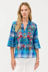 Ruffle Sleeve Blouse in Sylvara Plaid