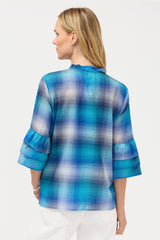 Ruffle Sleeve Blouse in Sylvara Plaid view 3