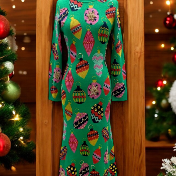 Green Multi Ornament Knit Maxi Dress XS