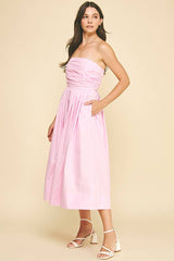 SHIRRING DETAILED SLEEVELESS MIDI DRESS - 6608D: COBALT BLUE / M