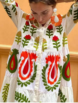 Floral Dress with Artistic Pattern: WHITE / M