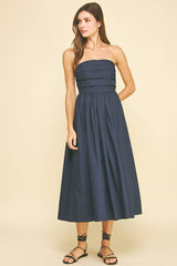 SHIRRING DETAILED SLEEVELESS MIDI DRESS - 6608D: COBALT BLUE / S