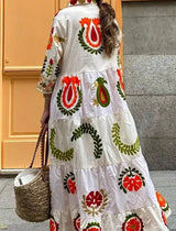 Floral Dress with Artistic Pattern: WHITE / M